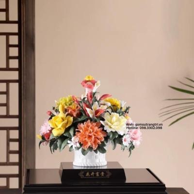 TƯỢNG GIỎ HOA SỨ THỦ CÔNG KÈM LỒNG KÍNH